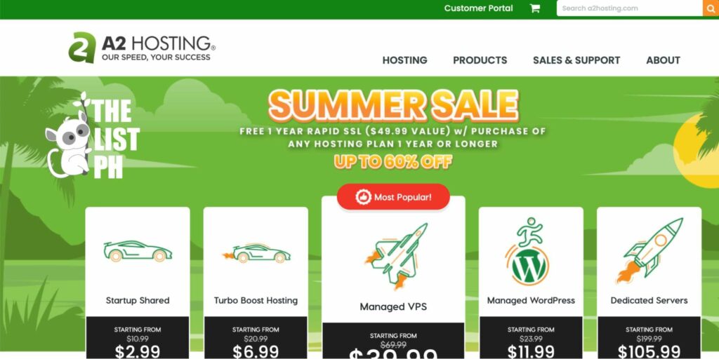 A2 Hosting Homepage