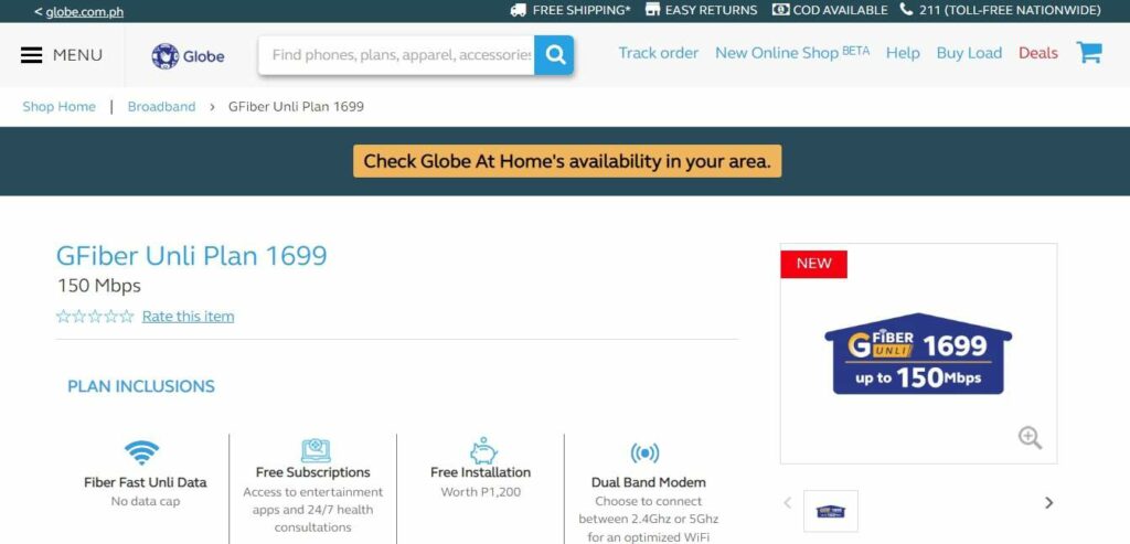 GFiber Unli Plan 1699 Homepage