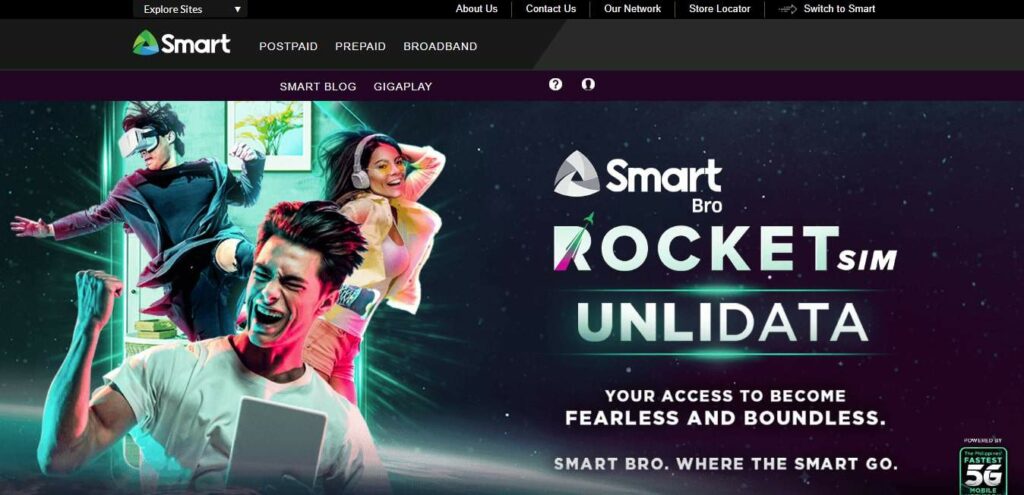SMART Bro Rocket Sim Unli Data Homepage