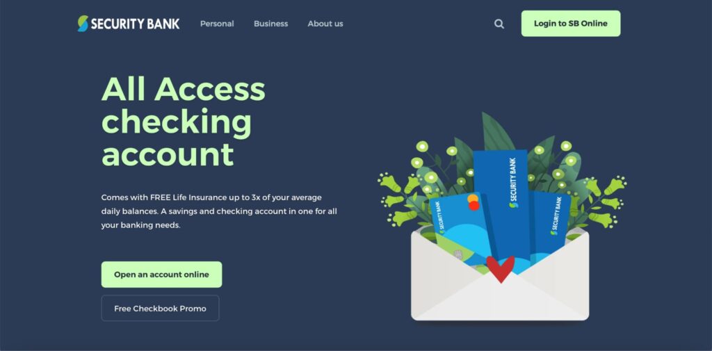 Security Bank All Access Checking Account Homepage